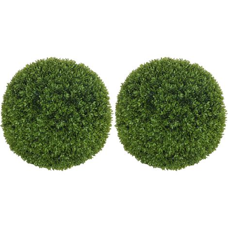 Lot de 2 boules de buis artificielles 40 cm, plante décorative en plastique vert (1/5)