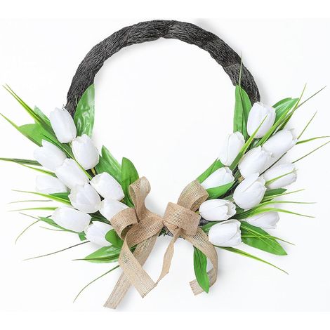 Couronne de Printemps et d'été, Couronne de Porte de Pâques, de Porte D'entrée de Printemps, de Fleurs Artificielles pour Mur Intérieur et Extérieur avec des (White) (1/5)