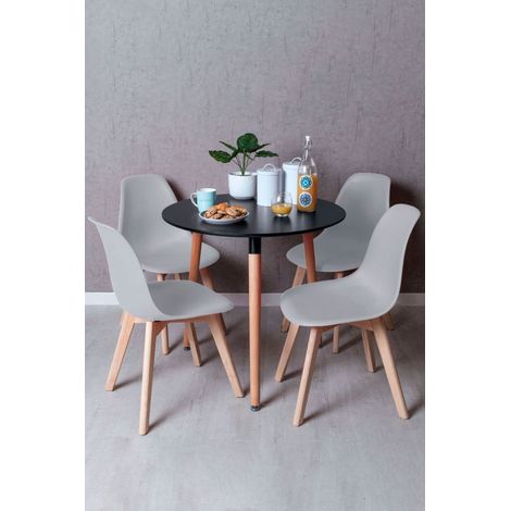 Conjuntos de mesa y sillas - Conjunto Mesa Tower Redonda 80 cm Negra y Pack 4 Sillas Kelen - Gris (1/5)
