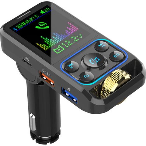 Kit manos libres Bluetooth 5.3 para radio de coche FM con reproductor de MP3 y cargador rápido. (1/5)