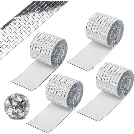 4 Rouleau Mosaique Miroir, Carreaux de MosaïqueCarré Auto, Mini Carrelage en Verre Mosaïque, 5 5mm Autocollant Mosaique Verre, pour Bricolage Décoration Salles de Bains, Bars, Hôtels (Argent) (1/5)