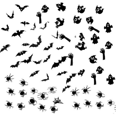 58 piezas de decoraciones de Halloween: murciélagos, arañas y fantasmas en 3D para decoración de pared de fiestas de Halloween (1/5)