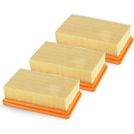 Promotional Pack of 3 Replacement Flat Pleated Filters for Karcher MV4 MV5 MV6 WD4 WD5 WD6, WD4P WD5P WD6P Wet-Dry Vacuum Cleaners - Replaces 2.863-005.0 (1/4)