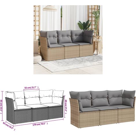 Salon de jardin avec coussins 3 pcs beige résine tressée - Ensemble Salon De Jardin - Mobilier De Jardin - Salon Extérieur - Résine Tressée - Rotin Synthétique - Home & Living (1/3)
