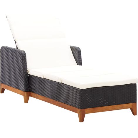 Sdraio sdraio prendisole lettino da giardino terrazza mobili da esterno resina intrecciata e legno massello di acacia nero 020012919