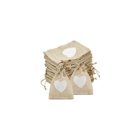 Lot de 30 sacs en jute, petits sacs en forme de cœur, 10 x 14 cm, sacs cadeaux en jute avec étiquettes en forme de cœur, petits sacs à remplir, sacs en jute, sacs en lin pour cadeaux de mariage, bonbo (1/5)