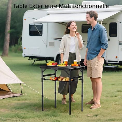 Folding Table, 58 x 40 x 26/48/70 cm, 3 Adjustable Heights, Black (1/5)