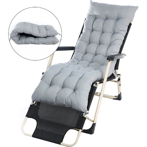 Outdoor Garden Patio Recliner Deck Chair Seat Cushion Pad, Grey