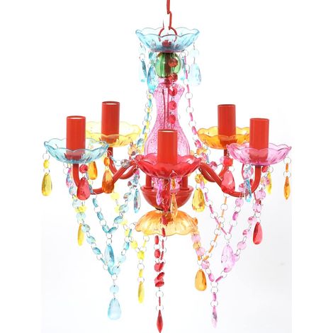 Lustre en cristal 5 branches multicolore – Verre artificiel et acrylique, 80 x 43 cm, hauteur 88 cm, 5 x E14 max. 40 W, pour salon salle à manger chambre (1/5)
