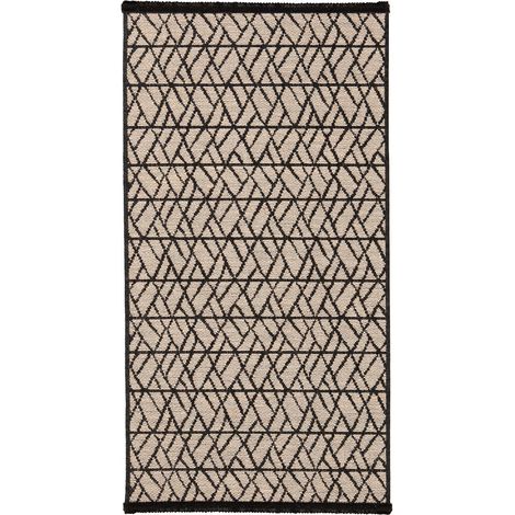 Tapis d'Extérieur et Intérieur Naturel 60 x 110 cm, Polypropylène à Motifs Géométriques et Franges - PANGIVO (1/3)