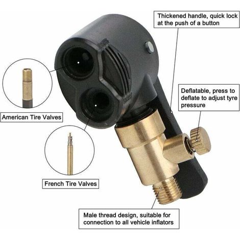 2 Stück Autoreifenventiladapter, Aufblasdüse, Adapter, Gewinde-Ersatzpumpenkopf mit Doppelventil, für Auto-, Fahrrad- und Motorradreifen (1/5)