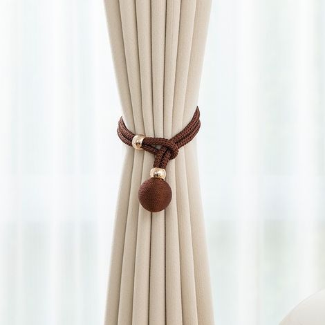 Lot de 2 embrasses décoratives à boules pour rideaux - Supports de rideaux élégants, marron foncé (1/3)