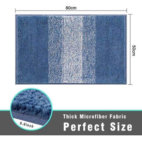 HONORNIC - Tapis de bain extra doux en microfibre bleue, antidérapant, lavé, moelleux et absorbant, 50 x 80 cm