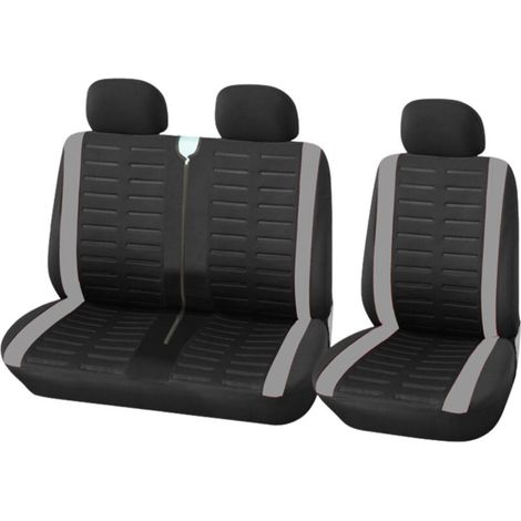 Housse Siege Voiture Couvre Universal Fit La Plupart des Camions Camionnette Bus Siège Avant 1 + 2 (3 Places) Housses de Sieges Universelles Housse Couverture Jeu Complet en Tissu Lavable Gris
