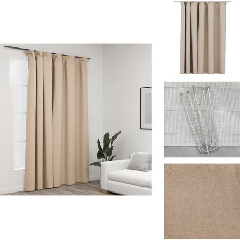 Rideau occultant d'aspect de lin avec crochets beige 290x245 cm - Rideaux Occultants - Rideaux Lin - Rideaux Beige - Décoration Intérieure - Intimité (1/5)