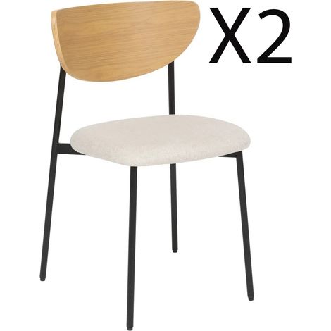 Lot de 2 chaises de bureau avec assise en tissu beige et pieds en métal noir - Longueur 50 x Profondeur 50 x Hauteur 81 cm (1/3)