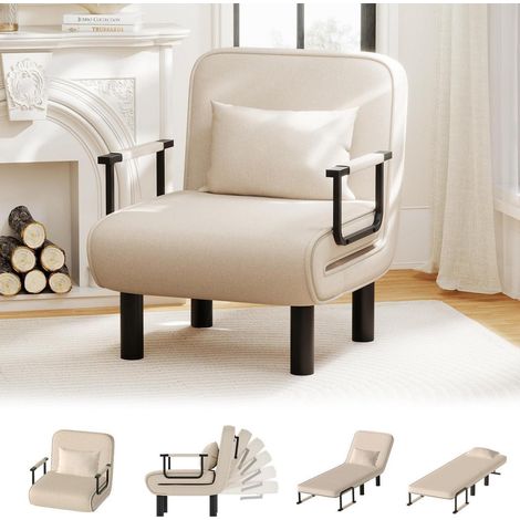 Schlafsessel 4-in-1 mit Bettfunktion, verstellbare Rückenlehne, beige (1/5)