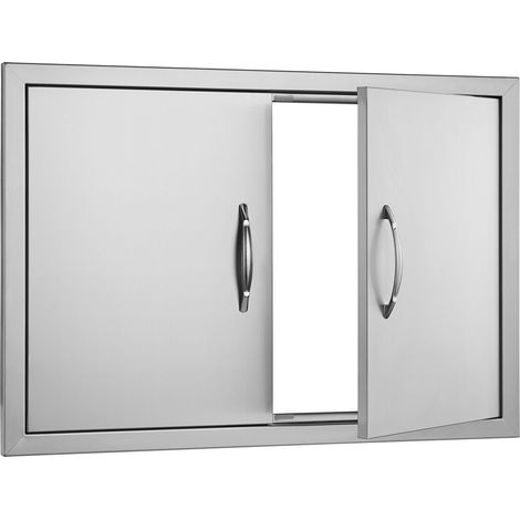 Porte d'accès BBQ double 774x533 mm, inox à fleur de mur, avec poignées, pour îlot de grillade et meuble extérieur. (1/5)