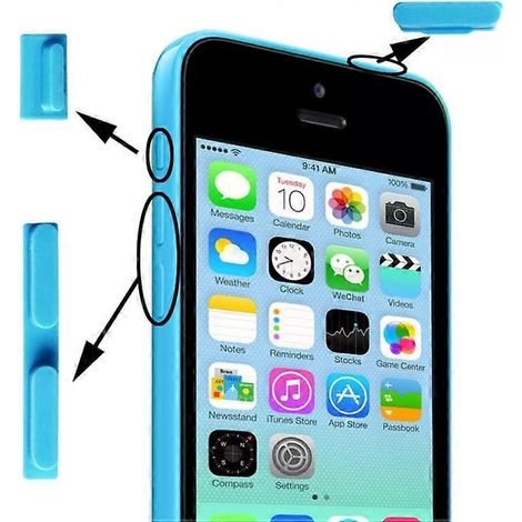 Boutons de remplacement bleus pour iPhone 5C (muet, marche/arrêt et volume) (1/3)