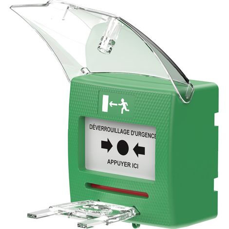 Sewosy – Déclencheur manuel pour issues de secours – 2 contact C/NO/NC – Pouvoir de coupure 250V AC – Indice de protection IP40 – Fonctionnement 12/24V DC
