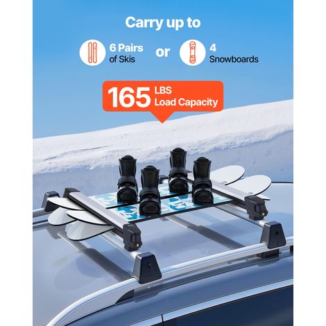 Porte-skis sur barre de toit, 2 pcs, support pour planche à neige universel en Alu avec verrou, pour 6 paires de skis ou 4 planches… (1/5)