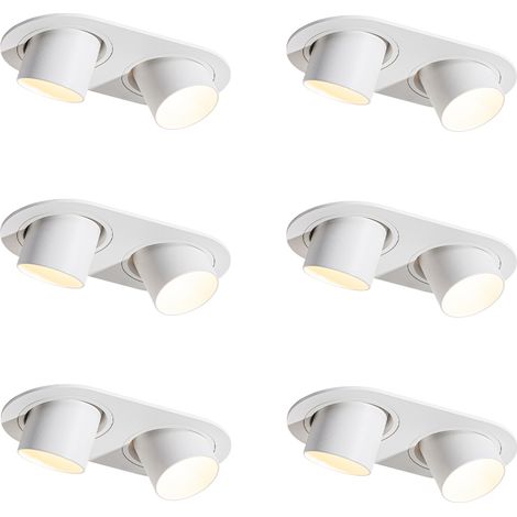 QAZQA Moderno Juego de 6 focos empotrables blancos GU10 35mm inclinables 2-luces - Installa Aluminio Ovalada /Redonda Adecuado para LED Max. 12 x 10 Watt