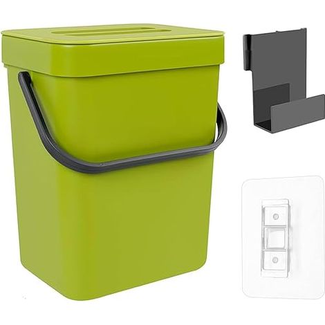 Compost Bin Small Compost Bin with Lid Hanging Compost Bucket Bin for Bathroom, Kitchen, Office, Camping Green (1/5)