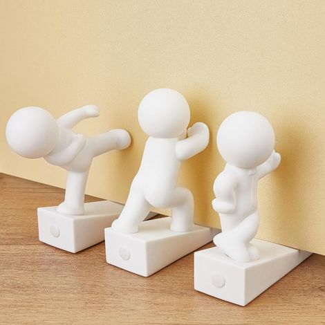 Butée de porte décorative Irovami Cute, flexible et mobile avec une base antidérapante, blanche. Lot de 3.
