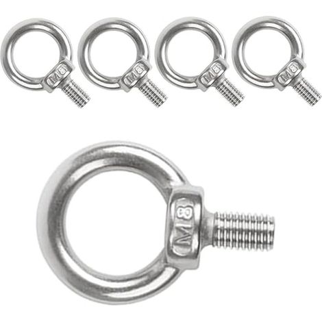Lot de 5 Boulons à Œil de Levage M8 x 15mm en Inox 304, Vis à Anneau pour Levage et Fixation Extérieure (1/5)