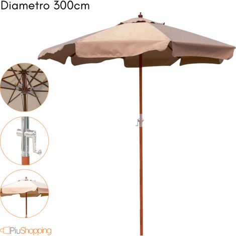 Ombrellone da Giardino 300 cm Ø Palo Centrale in Legno Telo Poliestere per Esterno - Beige (1/5)