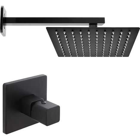 Kit doccia Lotus con miscelatore, braccio 30 e soffione quadrato 25,5 in nero opaco (1/5)