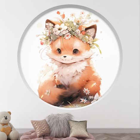Stickers Trompe l'oeil Arche ronde Enfants - Renard - Diamètre 30 cm (1/4)