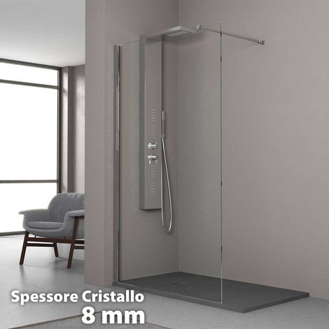 "PARETE DOCCIA WALK-IN """"ITACA"""" VETRO TRASPARENTE Sp.8 mm PROFILO CROMO 137,5-140 cm"