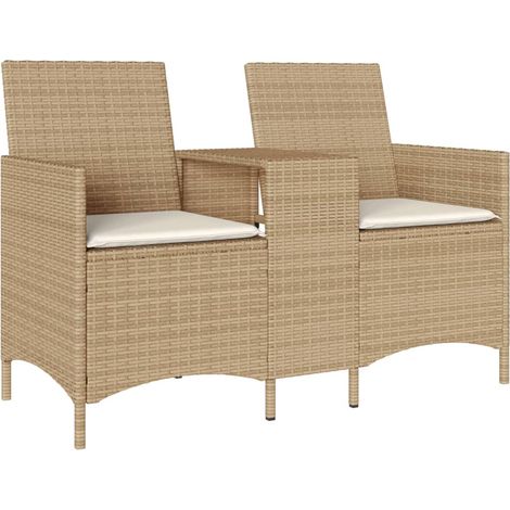 Maison Exclusive - Gartensofa 2-Sitzer mit Tisch und Kissen Beige