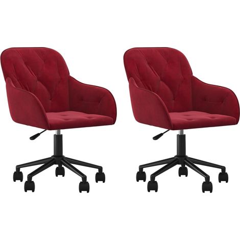 Lot de 2 Chaises pivotantes à manger，Chaise de cuisine Rouge bordeaux Velours CFW14864 (1/5)