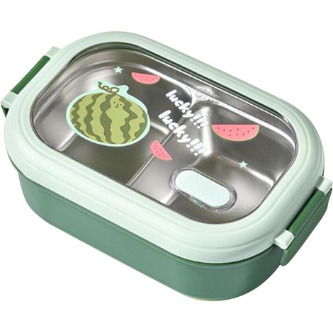 Boîte à lunch verte en acier inoxydable pour adultes, avec 2 compartiments, récipient alimentaire métallique étanche avec plateau intérieur amovible, idéale pour le travail et les voyages. (1/5)