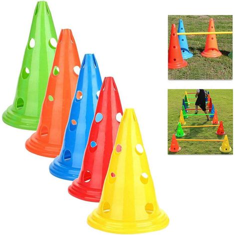 5 Cônes d'Entraînement de Football, Obstacles Coniques avec Baril et Panneaux Troués (1/5)