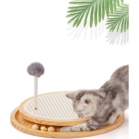 Griffoir pour chat, tapis à griffer en sisal naturel, jouet interactif pour chaton avec circuit à balles et ressort pour la chasse, la poursuite et l'exercice physique et mental. (1/5)