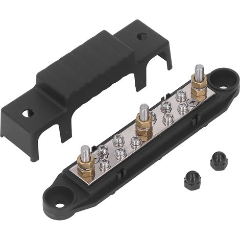 Bloc de distribution de puissance 150A 10 bornes avec capot, bornes 1/4in et vis M8, barre de liaison batterie pour camping-car bateau noir (négatif) (1/5)
