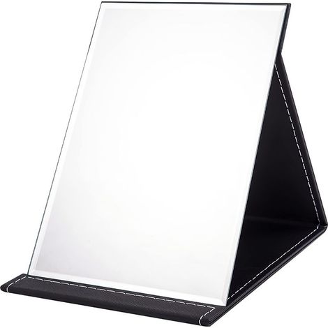 Miroir de Maquillage Pliable sur Pied - Coiffeuse Portable en Cuir PU pour Voyage, Réglage Multi-Angle Super HD - 21x15cm (Noir) (1/5)