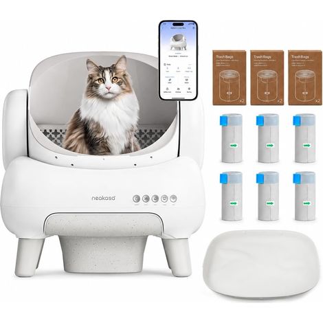Pack M1 Lite litiere Chat autonettoyante + Tapis Silicone Anti-Fuite + 2 boîtes de Sacs à déchets (1/5)