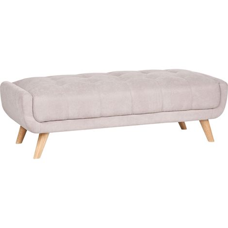 Pouf rettangolare in tessuto con gambe in legno, stile retrò, colore tortora Habo