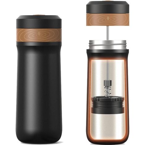 Tragbare French-Press-Kaffeemaschine, Reisekaffeemaschine, Edelstahl-Kaffeebecher, 340,2 ml (12 oz), ideal für Camping und Reisen.