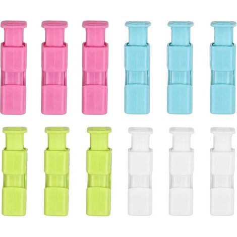 Clips de fermeture - 12 pièces - Fermeture de sac - Clips fraîcheur - Fermetures de sac - Pinces de sac - Clips de fermeture - Pince de fermeture - ABS - 61,5 cm - blanc/bleu/vert/rose rouge (1/5)