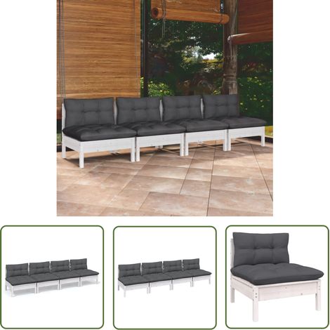 The Living Store 4-Sitzer-Gartensofa mit Anthrazit Kissen Massivholz Kiefer - Gartenmöbel - Sitzgruppe - Terrassenmöbel - Outdoor Möbel - Lounge Set (1/5)