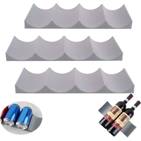 Weinregal aus Kunststoff, 3-teilig, europäischer Stil, rutschfest, Bierdosenhalter, stapelbarer Flaschenhalter für Küche, Kühlschrank, Restaurant, Bar (Grau) - Crezuo
