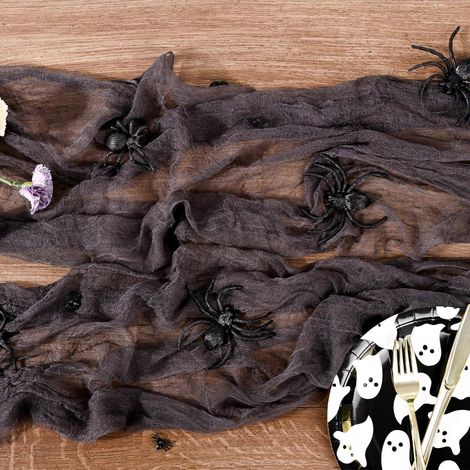 Halloween Tischläufer mit 12 Spinnen, 400x60cm Käsetuch für Party Deko