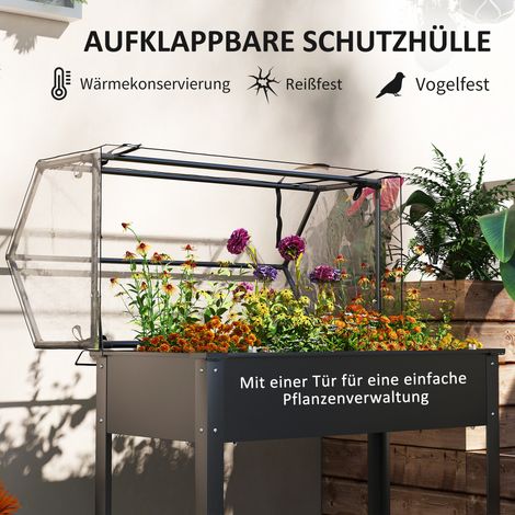 Carré potager surélevé avec toit de serre, bac à plantes surélevé avec trous de drainage, 100 x 48 x 124 cm, Noir (1/5)