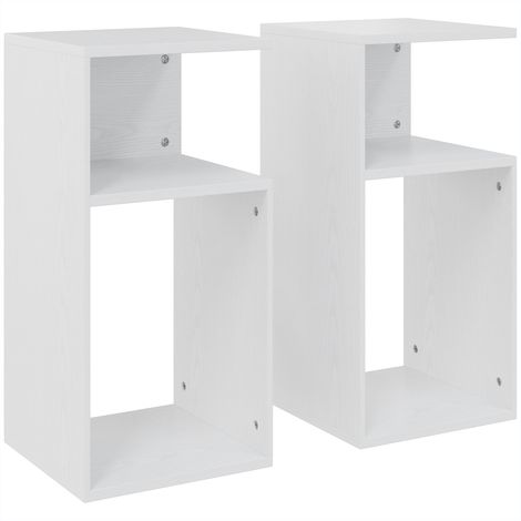 Set 2 Tavolini da Salotto Moderni 30x30x62,5 cm con Ripiano Aperto in Truciolato Bianco (1/5)