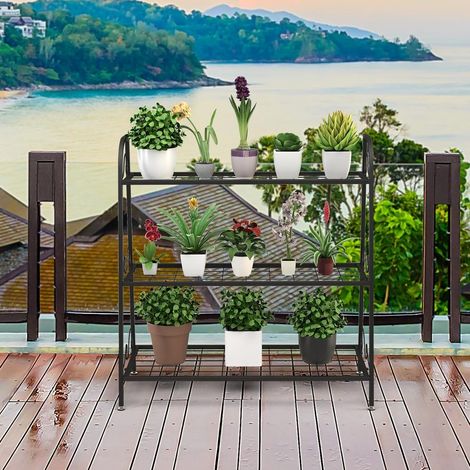 Pots Fleurs Chaussures et Livres Étagère de Rangement Balcon Jardin Salon en Acier 3 Niveaux avec Poignées (1/5)